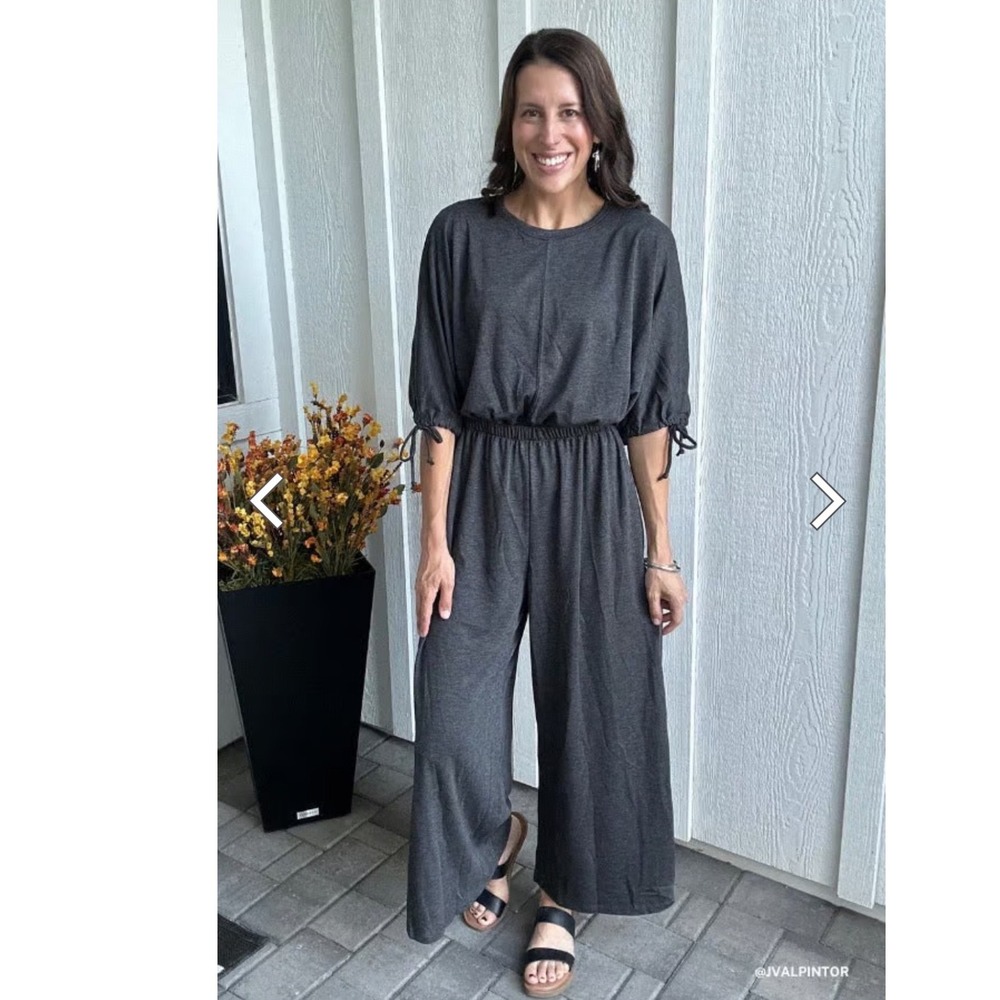 Three Bird Nest Charcoal Gray Wide-Leg Jumpsuit